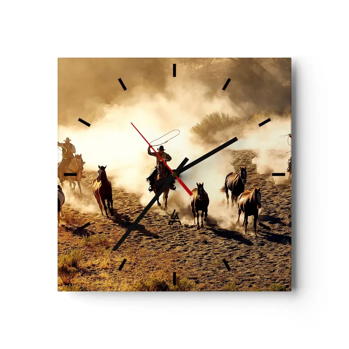 Wanduhr - Glasuhr - Cowboys zu Pferd in Aktion im Wüstengelände - 30x30cm - Wirklich wilder Westen - Moderne Wanddekoration für Wohnzimmer und Schlafzimmer ARTTOR