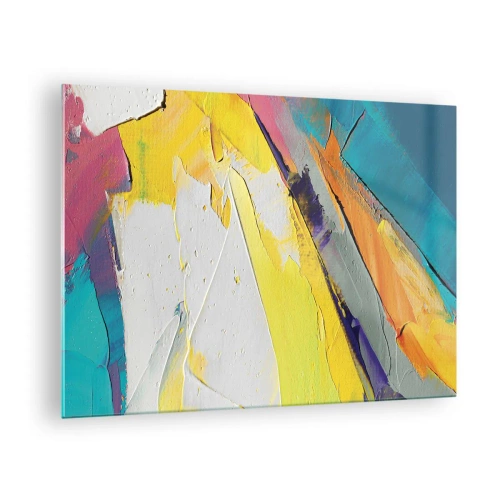 Glasbild - Bild auf glas - Abstrakte Pinselstriche in Gelb, Blau und Weiß - 70x50cm - Die Anatomie des Lichts - Moderne Wanddekoration für Wohnzimmer und Schlafzimmer ARTTOR
