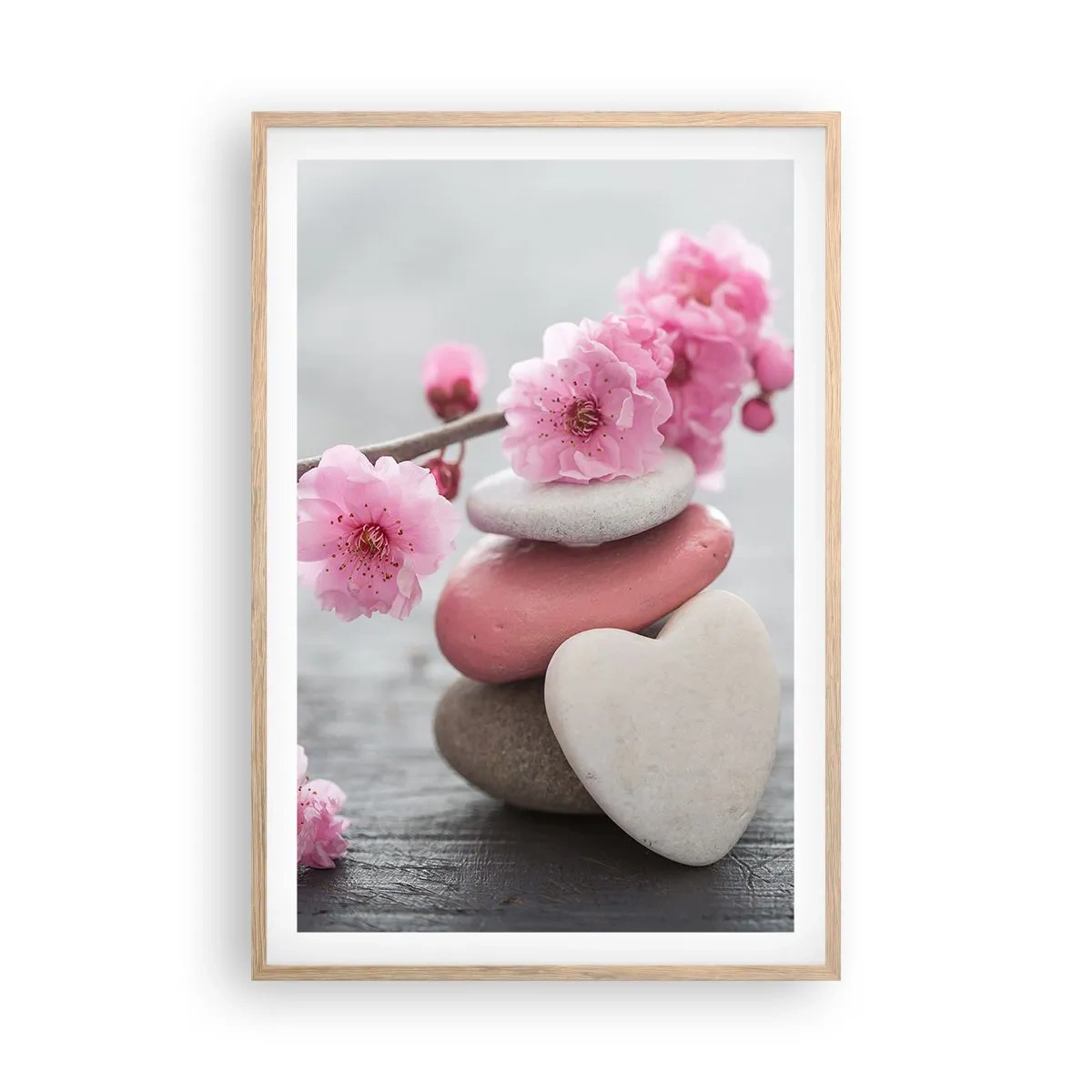 Poster in einem Rahmen aus heller Eiche - Glückseligkeit mit einer Kirschblüte - 61x91 cm