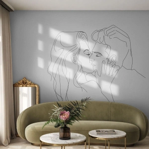 Fototapete Premium Canvas - Dieselbe Linie - Grafik, Verliebtes Pärchen, Kuss - 250x175 cm