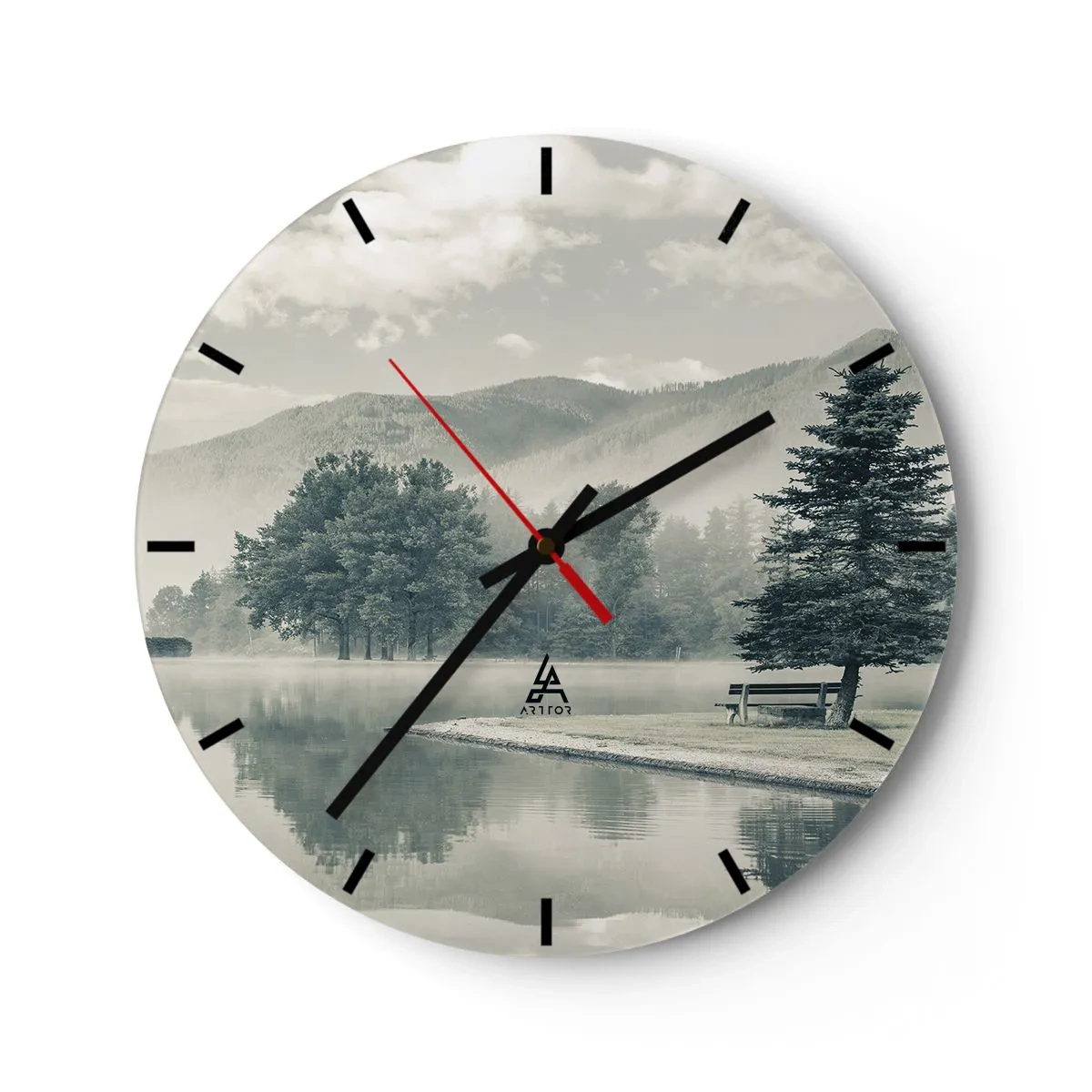 Wanduhr - Glasuhr - Der See schläft noch - 40x40 cm