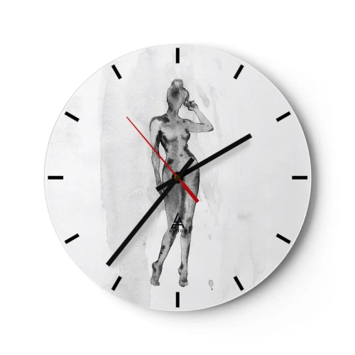 Wanduhr - Glasuhr - Silhouette einer Frau im Aquarellstil auf weißem Hintergrund - 30x30cm - Eine Studie über das Ideal der Weiblichkeit - Moderne Wanddekoration für Wohnzimmer, Küche und Schlafzimmer ARTTOR