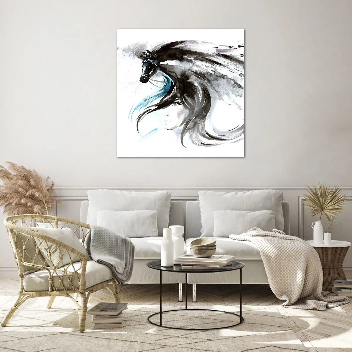 Glasbild - Bild auf glas - Schwarzer Prinz Galopp - 50x50 cm
