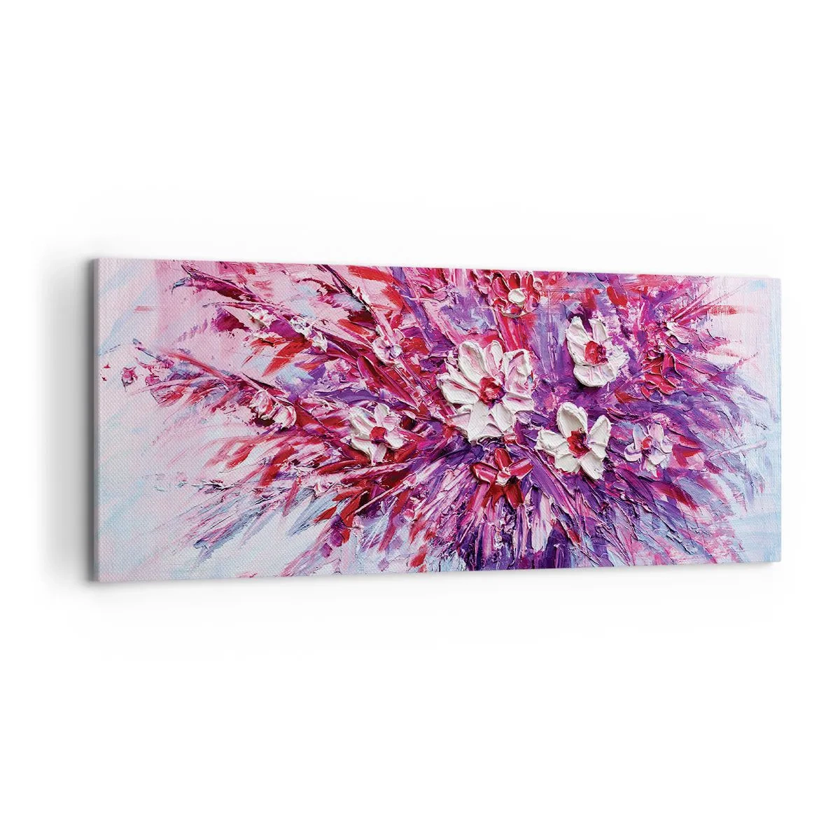 Bild auf Leinwand - Leinwandbild - Ein bunter Blumenstrauß in Rosa- und Lilatönen - 120x50cm - Unschuld und Leidenschaft - Moderne Wanddekoration für Wohnzimmer und Schlafzimmer ARTTOR