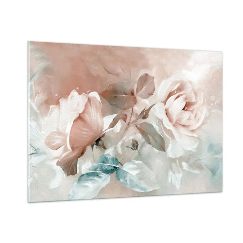 Glasbild - Bild auf glas - Zarte pastellfarbene Aquarellrosen auf hellem Hintergrund - 100x70cm - Geist der Romantik - Moderne Wanddekoration für Wohnzimmer und Schlafzimmer ARTTOR