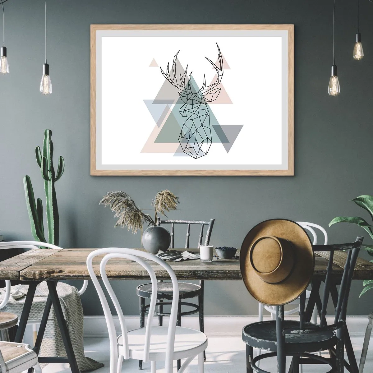 Poster in einem Rahmen aus heller Eiche - In einem geometrischen Wald - 50x40 cm