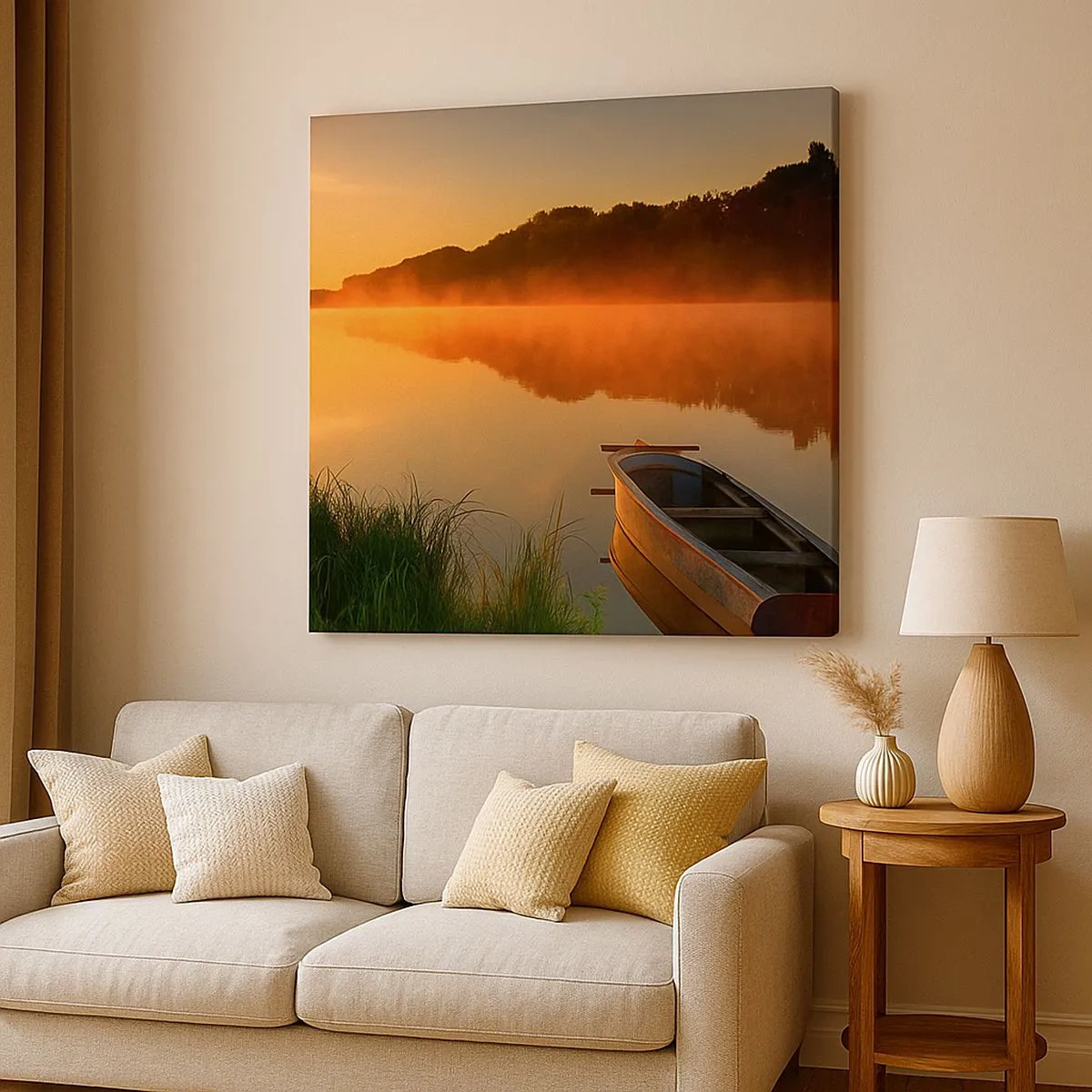 Bild auf Leinwand - Leinwandbild - Sonnenaufgang über dem Wasser wie ein Spiegel - 30x30 cm