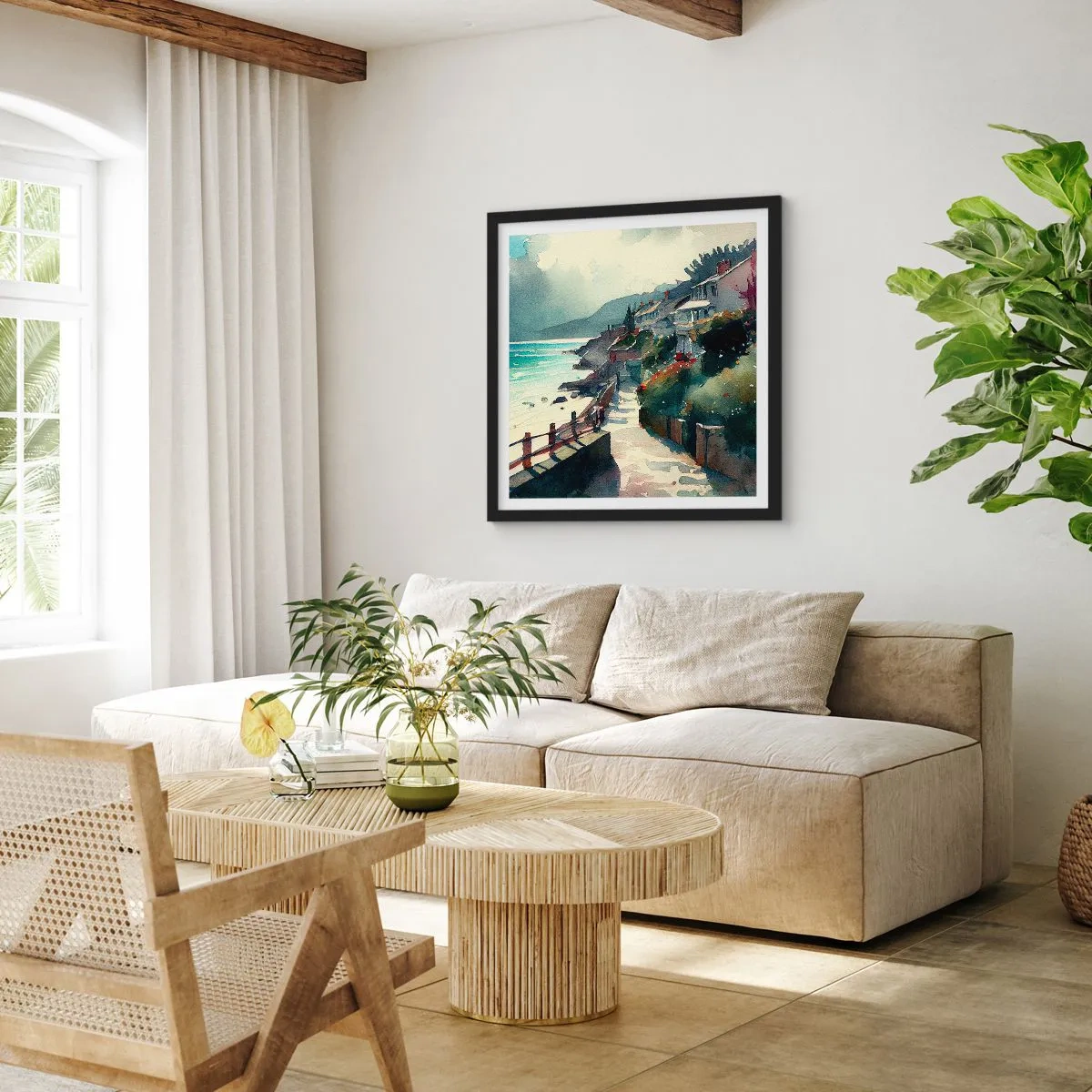 Poster in einem schwarzem Rahmen - Mittelmeerstadt - 60x60 cm