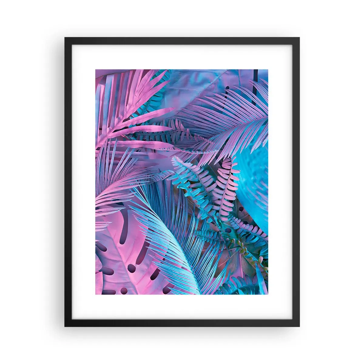 Poster in einem schwarzem Rahmen - Tropen in Rosa und Blau - 40x50 cm