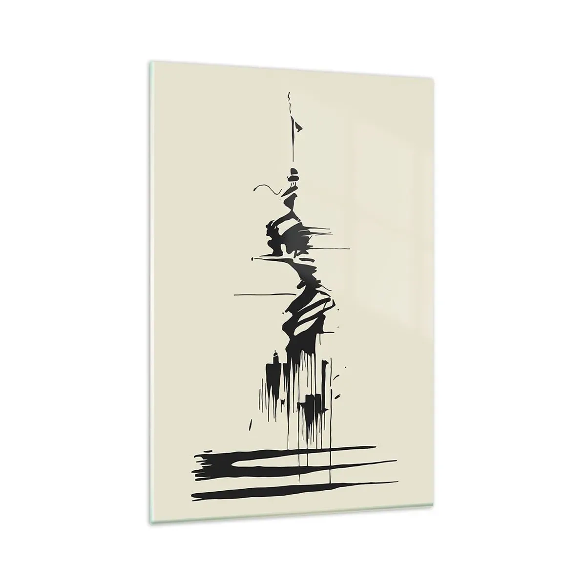 Glasbild - Bild auf glas - Minimalistische Abstraktion mit schwarzen Linien auf hellem Hintergrund - 80x120cm - Hastige Abstraktion - Moderne Wanddekoration für Wohnzimmer und Schlafzimmer ARTTOR