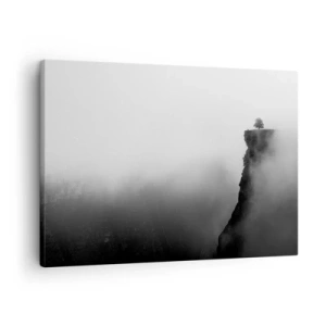 Bild auf Leinwand - Leinwandbild - Ein einsamer Baum am Rand einer Klippe, umgeben von Nebel - 70x50cm - Am Rande der Welt - Moderne Wanddekoration für Wohnzimmer und Schlafzimmer ARTTOR