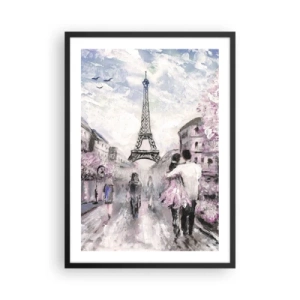 Poster in einem schwarzem Rahmen - Eine romantische Szene in Paris mit dem Eiffelturm im Hintergrund - 50x70cm - Wie man sich verlieben kann, ist nur in ... - Moderne Wanddekoration für Wohnzimmer und Schlafzimmer ARTTOR