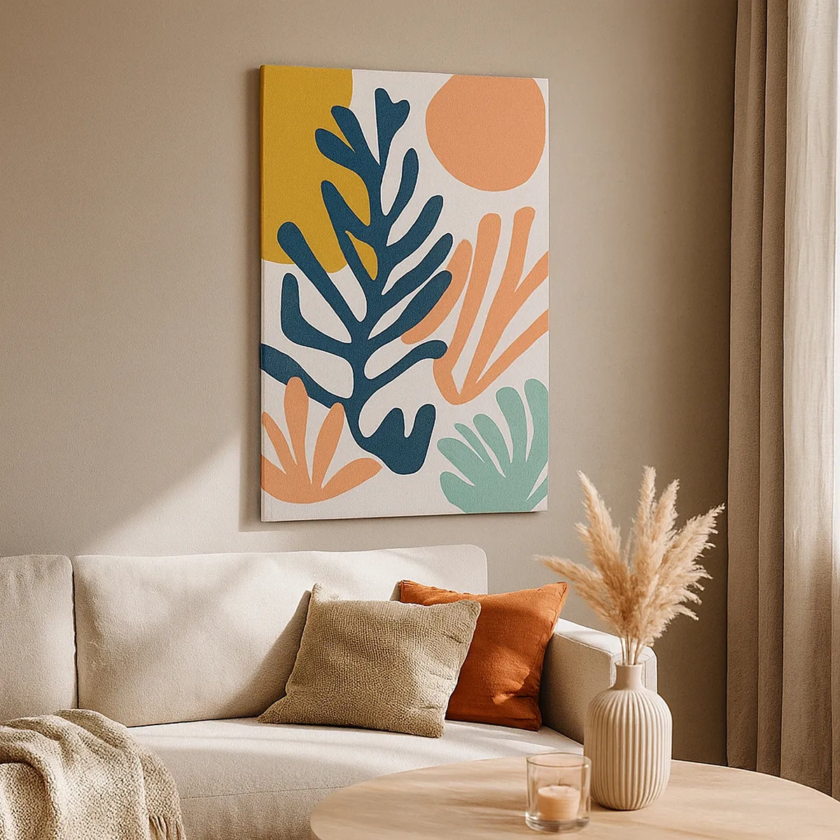 Bild auf Leinwand - Leinwandbild - Bunte Blätter im abstrakten Stil - 50x70cm - Korallenmeere - Moderne Wanddekoration für Wohnzimmer und Schlafzimmer ARTTOR