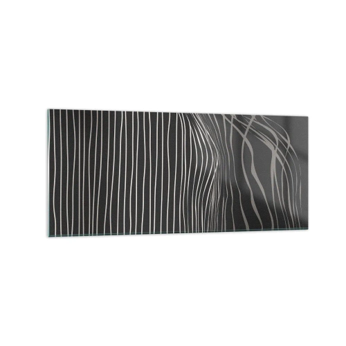 Glasbild - Bild auf glas - Weiße Linien auf dunkelgrauem Hintergrund in abstrakter Anordnung - 120x50cm - Rhythmus und Akzent - Moderne Wanddekoration für Wohnzimmer und Schlafzimmer ARTTOR
