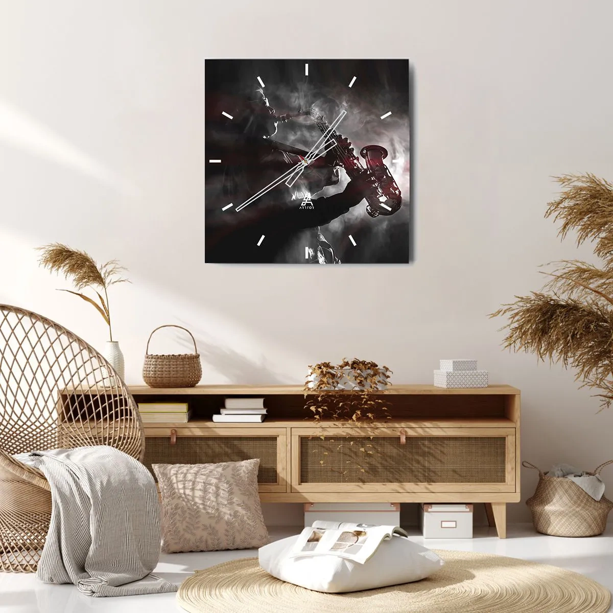 Wanduhr - Glasuhr - In den Dämpfen des Jazz - 40x40 cm