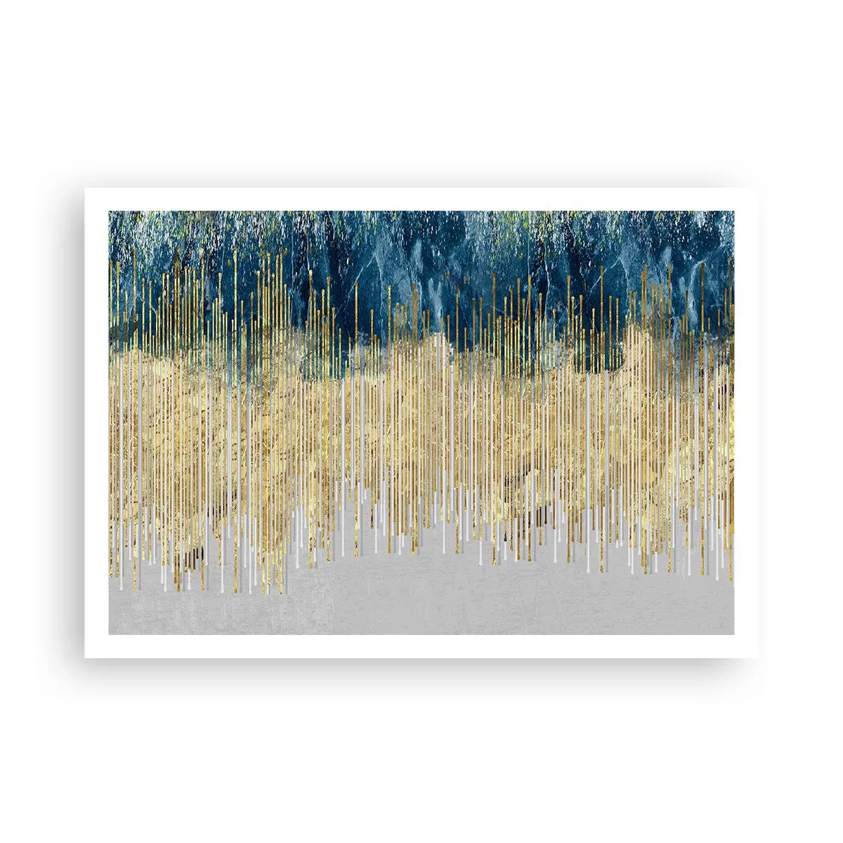 Poster - Goldene Linien vor einem Hintergrund aus marineblauer und grauer Abstraktion - 100x70cm - Vergoldete Grenze - Moderne Wanddekoration für Wohnzimmer und Schlafzimmer ARTTOR