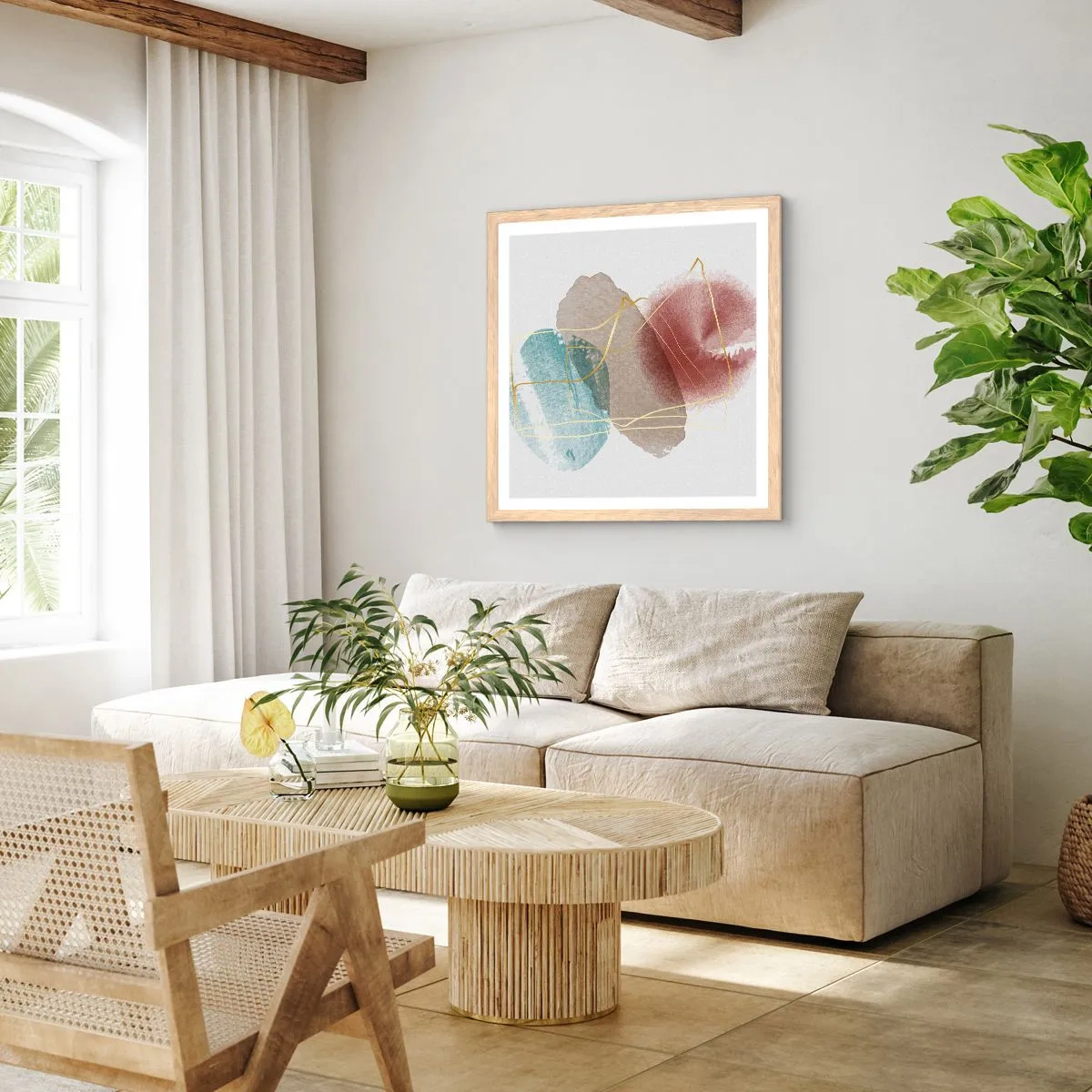 Poster in einem Rahmen aus heller Eiche - Korallen des Weltraums - 30x30 cm