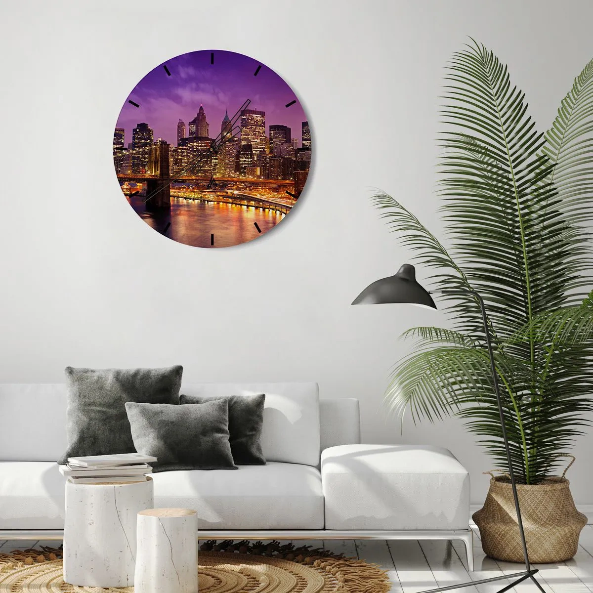 Wanduhr - Glasuhr - Violett-goldenes Manhathann - 30x30 cm