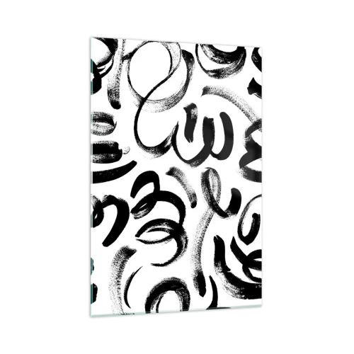 Glasbild - Bild auf glas - Schwarze abstrakte Pinselstriche auf weißem Hintergrund - 70x100cm - Schwarz auf Weiß - Moderne Wanddekoration für Wohnzimmer und Schlafzimmer ARTTOR