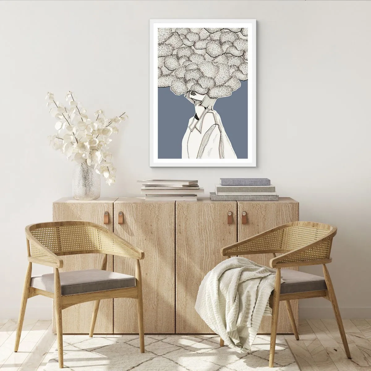 Poster in einem weißen Rahmen - Mit dem Kopf in den Wolken stecken - 50x70 cm