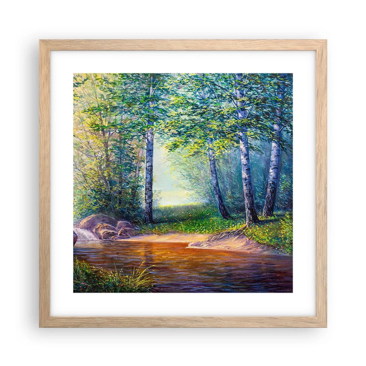 Poster in einem Rahmen aus heller Eiche - Idyllische Landschaft - 40x40 cm