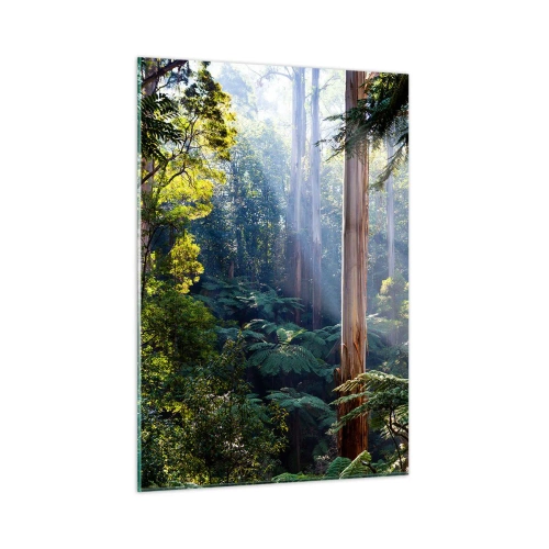 Glasbild - Bild auf glas - Grüner tropischer Wald mit Sonnenstrahlen - 50x70cm - Ein Waldmärchen - Moderne Wanddekoration für Wohnzimmer und Schlafzimmer ARTTOR