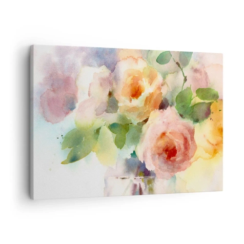 Bild auf Leinwand - Leinwandbild - Zarte Rosen im Aquarell-Stil auf hellem Hintergrund - 70x50cm - Zart wie Aquarell - Moderne Wanddekoration für Wohnzimmer und Schlafzimmer ARTTOR