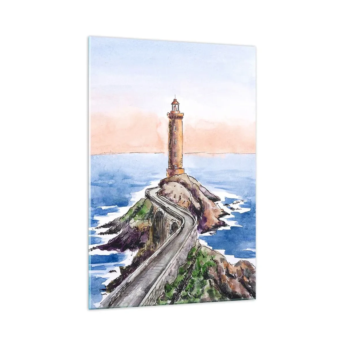 Glasbild - Bild auf glas - Ein Leuchtturm an einer felsigen Küste - 70x100cm - Dem Meer zugewandt - Moderne Wanddekoration für Wohnzimmer und Schlafzimmer ARTTOR
