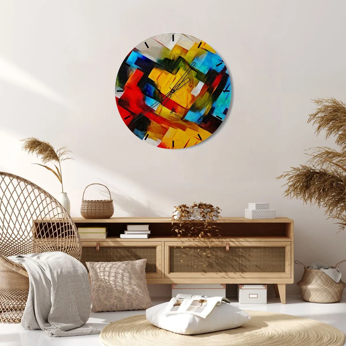 Wanduhr - Glasuhr - Bunte Abstraktion mit geometrischen Formen - 30x30cm - Ein bunter Interleaver - Moderne Wanddekoration für Wohnzimmer, Küche und Schlafzimmer ARTTOR