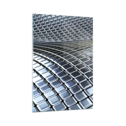 Glasbild - Bild auf glas - Moderne Struktur aus metallischen Quadraten - 70x100cm - Metallische silberne Welle - Moderne Wanddekoration für Wohnzimmer und Schlafzimmer ARTTOR