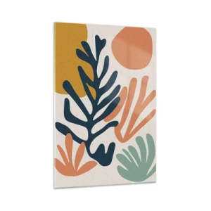 Glasbild - Bild auf glas - Bunte Blätter im abstrakten Stil - 70x100cm - Korallenmeere - Moderne Wanddekoration für Wohnzimmer und Schlafzimmer ARTTOR