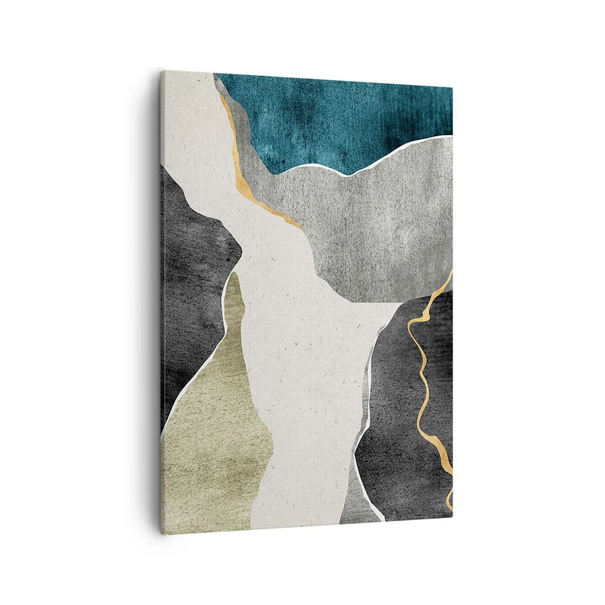 Bild auf Leinwand - Leinwandbild - Geometrische Formen in Grau-, Grün- und Goldtönen - 50x70cm - Mosaikkomposition mit Goldfaden - Moderne Wanddekoration für Wohnzimmer und Schlafzimmer ARTTOR