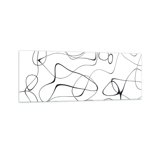 Glasbild - Bild auf glas - Abstrakte schwarze Linien auf weißem Hintergrund im minimalistischen Stil - 140x50cm - Lebenswege, Wechselfälle - Moderne Wanddekoration für Wohnzimmer und Schlafzimmer ARTTOR