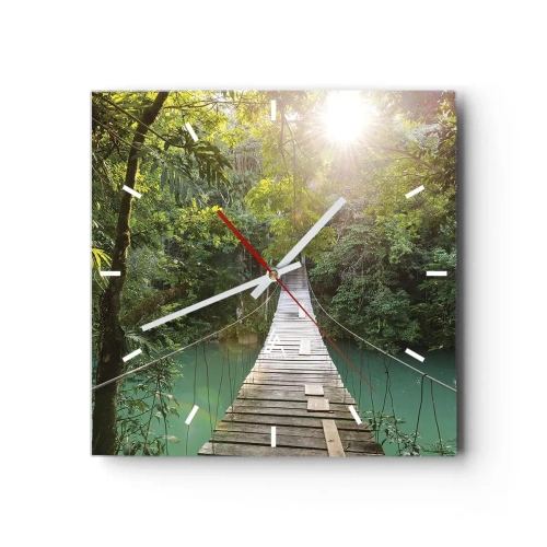 Wanduhr - Glasuhr - Über das azurblaue Wasser zum azurblauen Wald - 40x40 cm