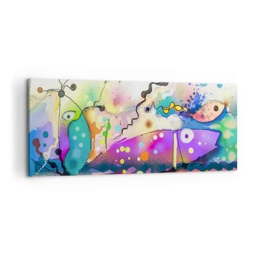 Bild auf Leinwand - Leinwandbild - Abstrakter Fisch in einer farbenfrohen, surrealen Komposition - 120x50cm - Es fehlen die Worte! - Moderne Wanddekoration für Wohnzimmer und Schlafzimmer ARTTOR