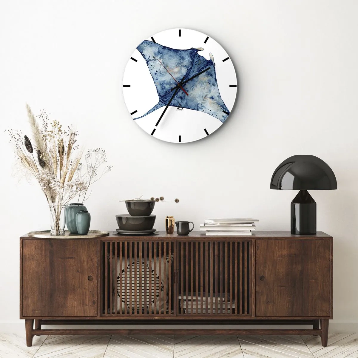 Wanduhr - Glasuhr - Leben im Blau - 40x40 cm