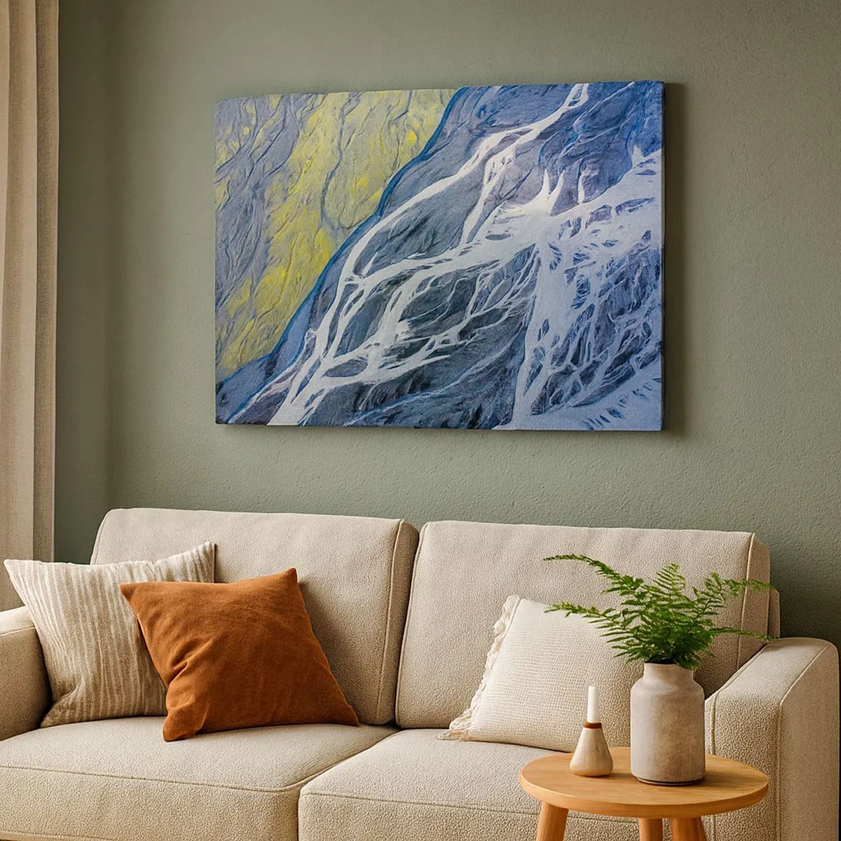 Bild auf Leinwand - Leinwandbild - Abstrakte Vogelperspektive auf mäandernde Flussbetten - 70x50cm - Felsmalereien der Natur - Moderne Wanddekoration für Wohnzimmer und Schlafzimmer ARTTOR