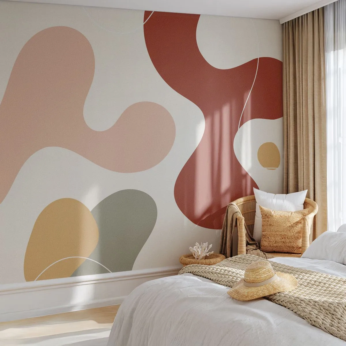 Fototapete Premium Canvas - Eine abstrakte Komposition in Pastelltönen mit dynamischen Formen. - 100x70cm - Kringel oder Schnörkel? - Moderne Wanddekoration für Wohnzimmer und Schlafzimmer ARTTOR