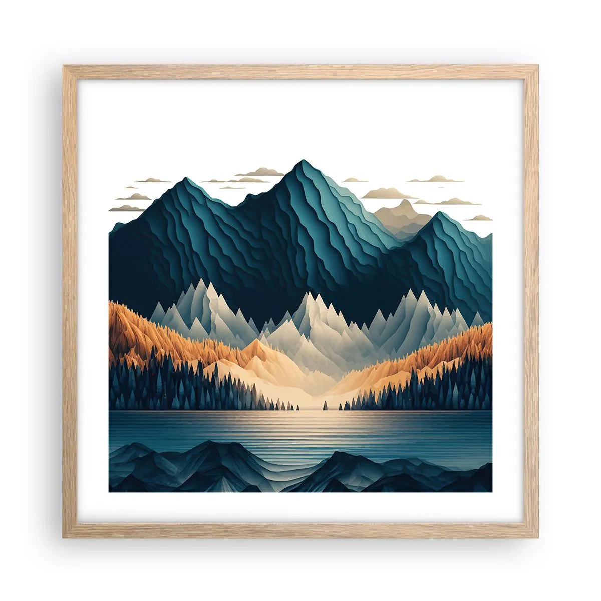 Poster in einem Rahmen aus heller Eiche - Perfekte Berglandschaft - 50x50 cm