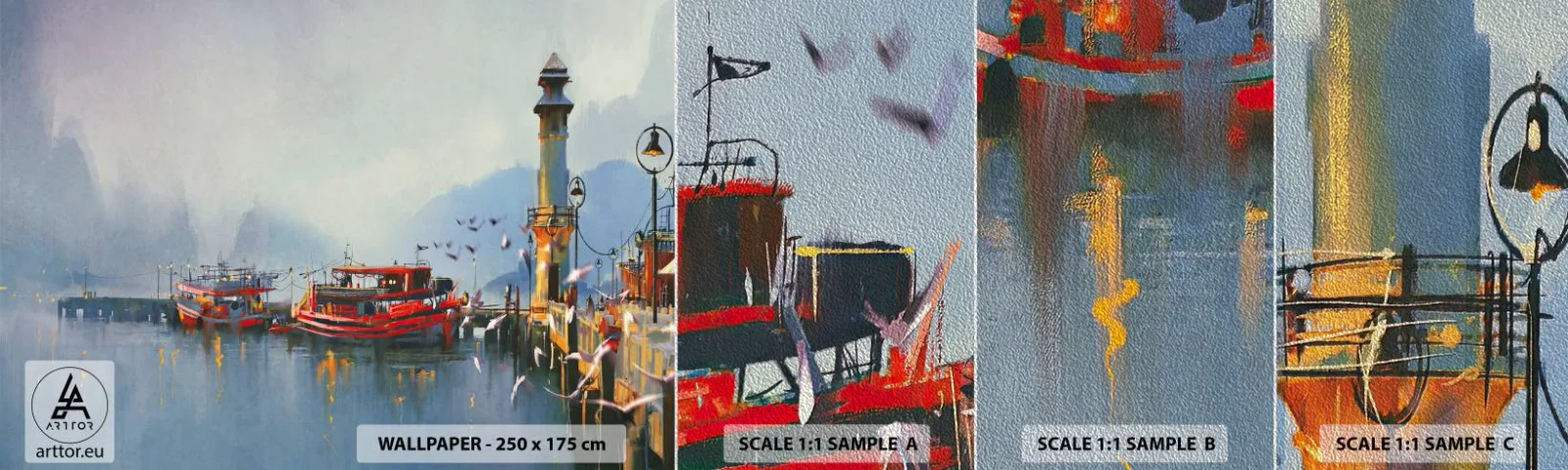 Fototapeten Muster Premium Sand - Am Ende der Welt - Landschaft, Hafen, Leuchtturm - 100x30 cm