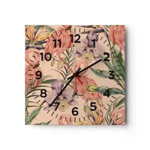 Wanduhr - Glasuhr - Rosa Ballett in Blumen - 40x40 cm