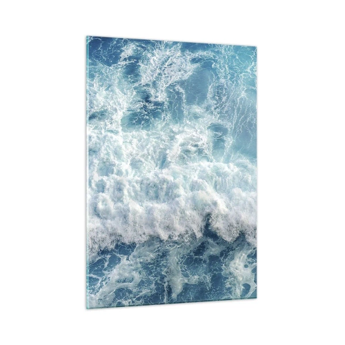 Glasbild - Bild auf glas - Blaue Wellen brechen an der Küste - 50x70cm - Freudig und springend - Moderne Wanddekoration für Wohnzimmer und Schlafzimmer ARTTOR