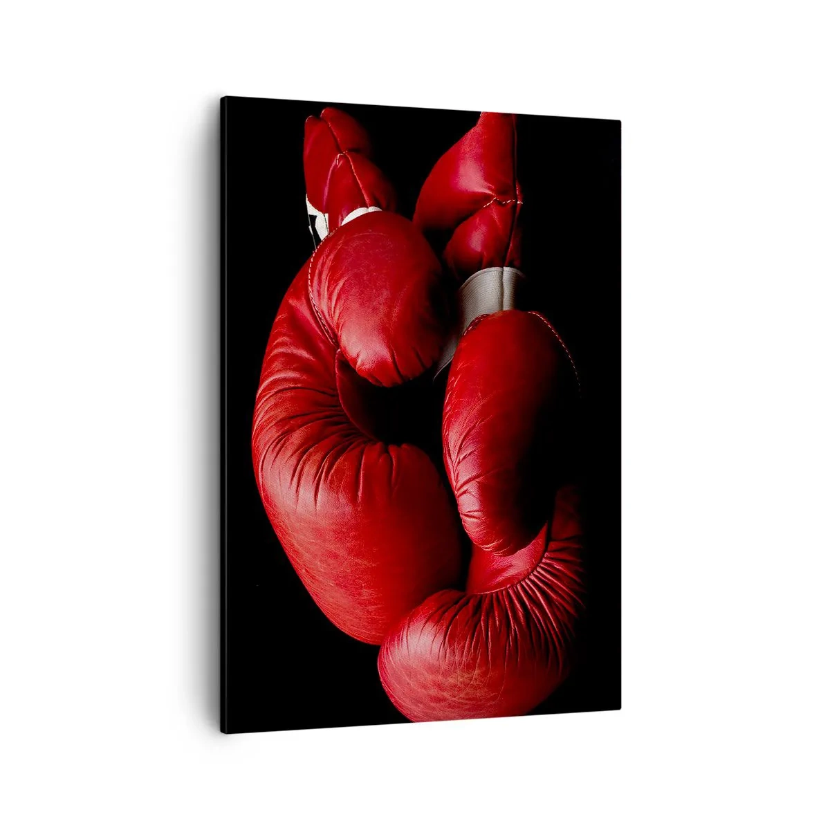 Bild auf Leinwand - Leinwandbild - Rote Boxhandschuhe auf schwarzem Hintergrund - 50x70cm - Die Emotionen des Kampfes liegen hinter uns - Moderne Wanddekoration für Wohnzimmer und Schlafzimmer ARTTOR