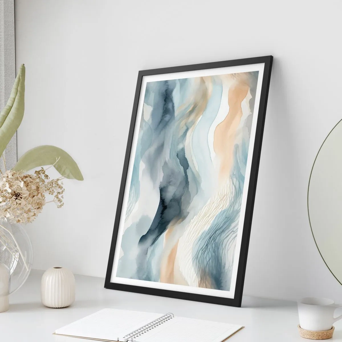 Poster in einem schwarzem Rahmen - Verschneite und neblige Abstraktion - 40x50 cm