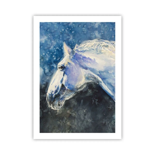 Poster - Portrait eines Pferdes in blauen Aquarelltönen - 50x70cm - Porträt in blauem Glanz - Moderne Wanddekoration für Wohnzimmer und Schlafzimmer ARTTOR