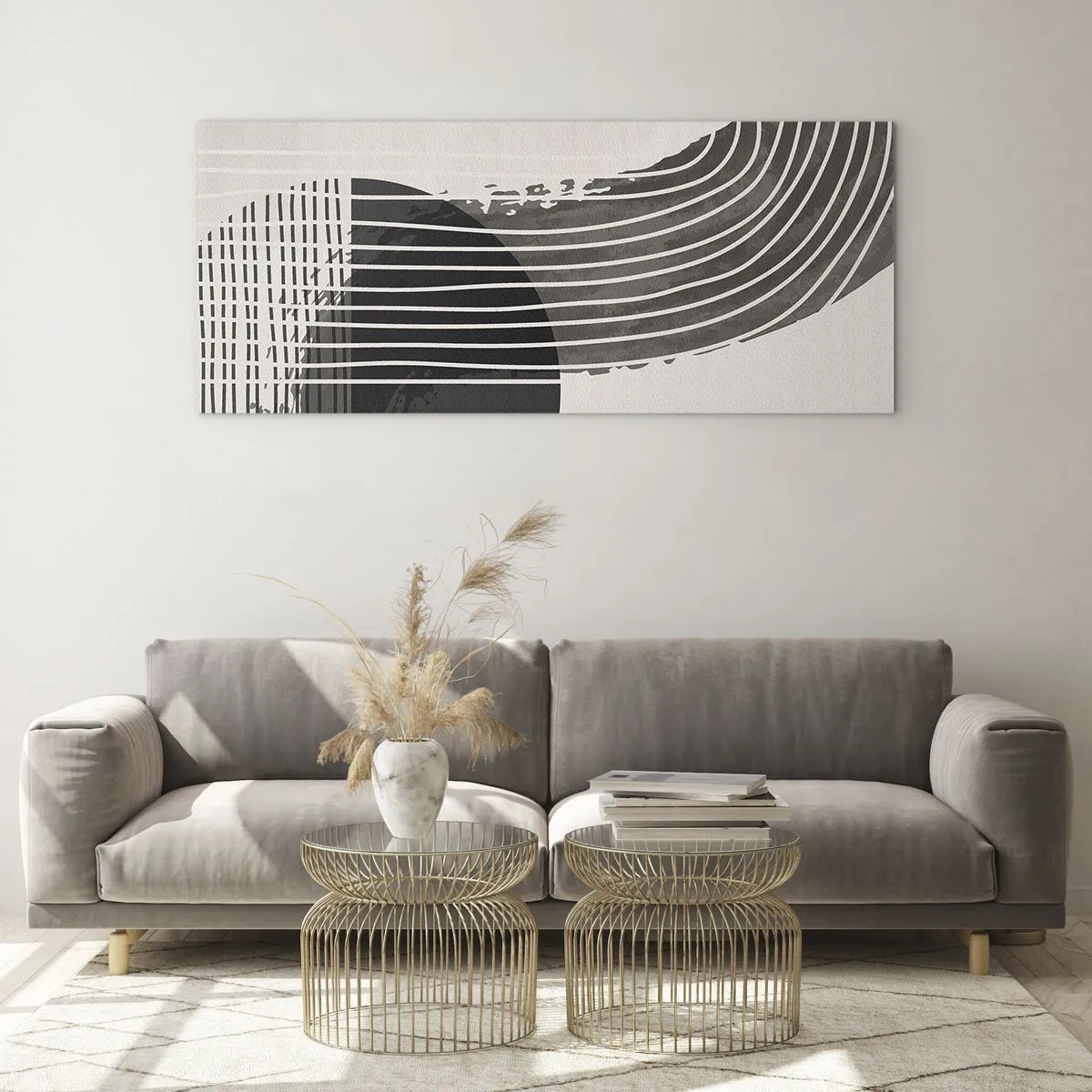 Glasbild - Bild auf glas - Abstraktes Muster mit Linien und geometrischen Formen - 120x50cm - Hin und zurück - Moderne Wanddekoration für Wohnzimmer und Schlafzimmer ARTTOR