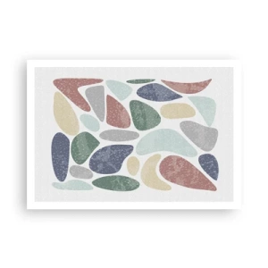 Poster - Bunte organische Formen auf weißem Hintergrund - 100x70cm - Mosaik aus pulverförmigen Farben - Moderne Wanddekoration für Wohnzimmer und Schlafzimmer ARTTOR
