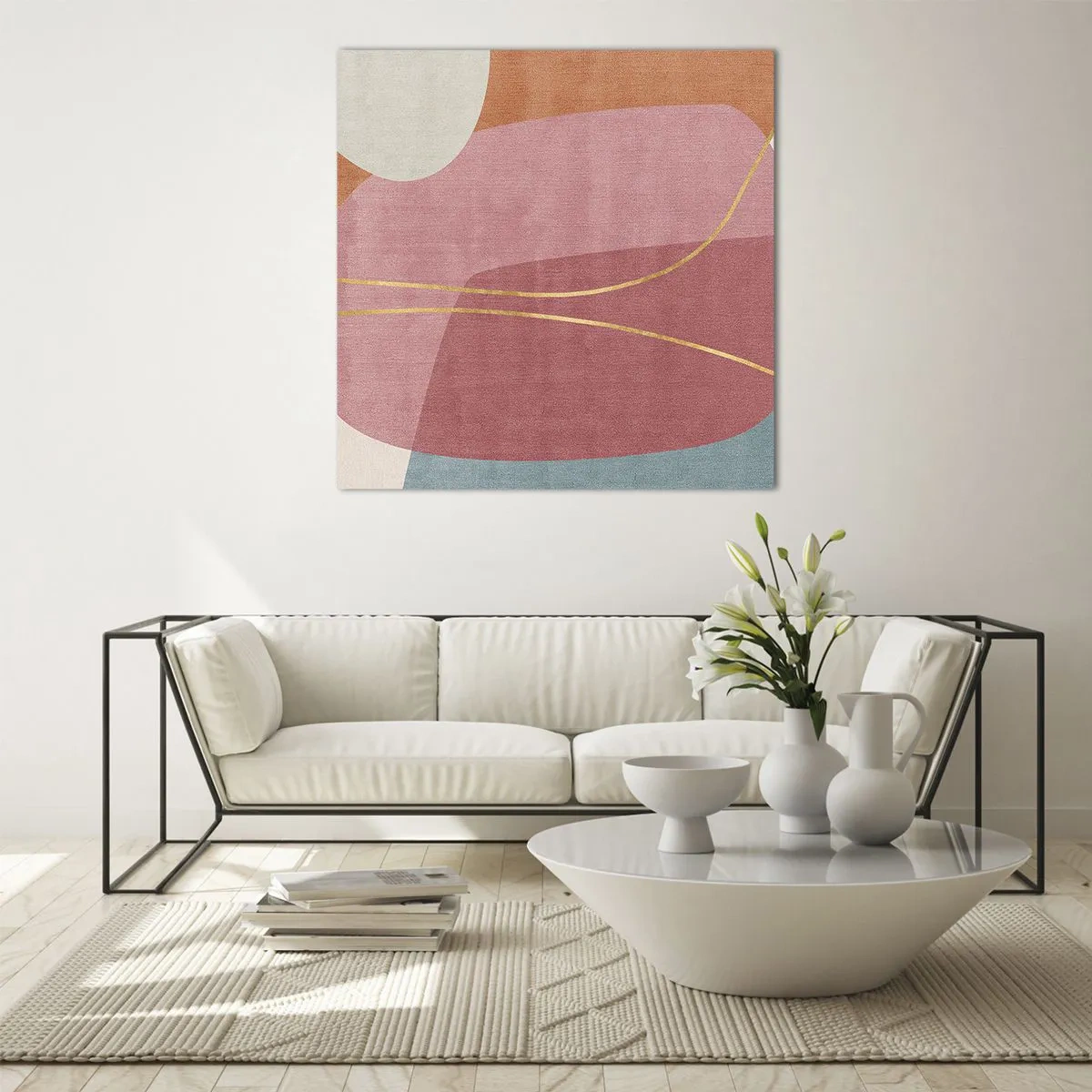 Glasbild - Bild auf glas - Pastellkomposition mit Goldfaden - 40x40 cm