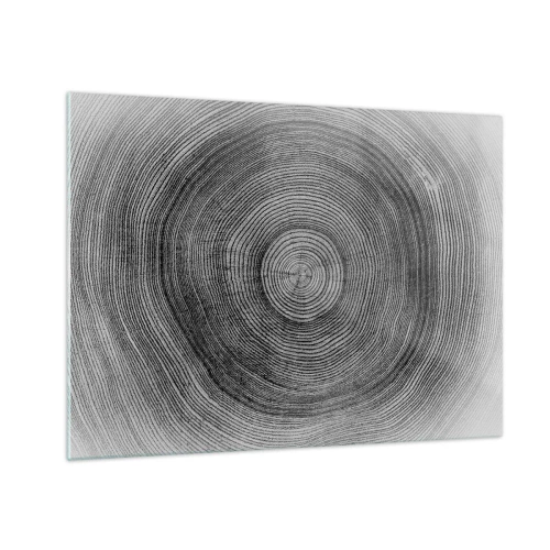 Glasbild - Bild auf glas - Konzentrische Linien von Baumringen, dargestellt in einer Schwarz-Weiß-Ästhetik - 70x50cm - Zeichen der Zeit - Moderne Wanddekoration für Wohnzimmer und Schlafzimmer ARTTOR
