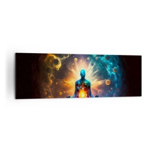 Bild auf Leinwand - Leinwandbild - Eine meditierende Figur, umgeben von einer kosmischen Aura - 160x50cm - Kosmischer Frieden - Moderne Wanddekoration für Wohnzimmer und Schlafzimmer ARTTOR